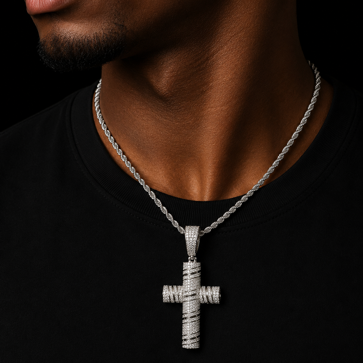 Bubble Letter Iced Out Necklace for Men Cross Prong Setting Pendant Real Gold Plated Cubic Zirconia Charms