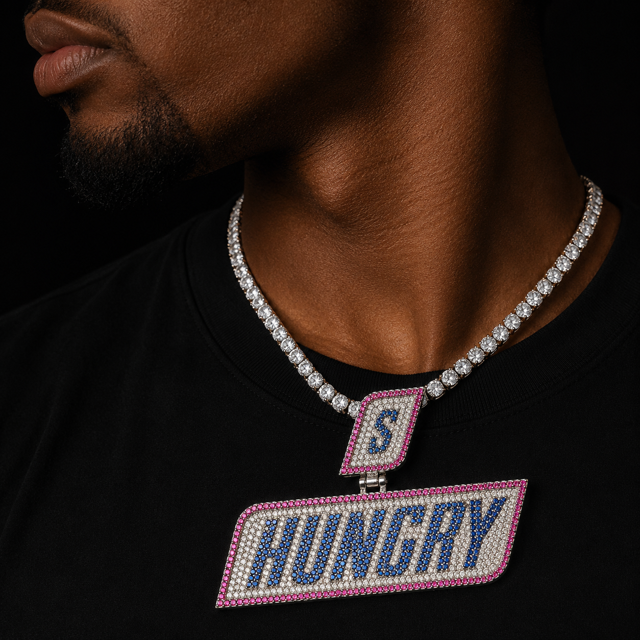 Bubble Letter Iced Out Necklace Hungry Pendant Prong Setting Micro Pave Cubic Zirconia Hip Hop Jewelry 2023 Trends