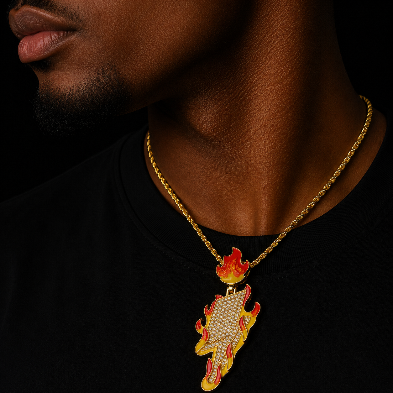 Bubble Letter Snow Fire Lightning Pendant for Men Dripping Oil Prong Setting Necklace Hip Hop Jewelry