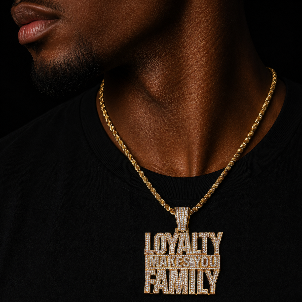 Bubble Letter Iced Out Necklace for Men Prong Setting Loyalty Makes You Family Pendant Hip Hop Jewelry