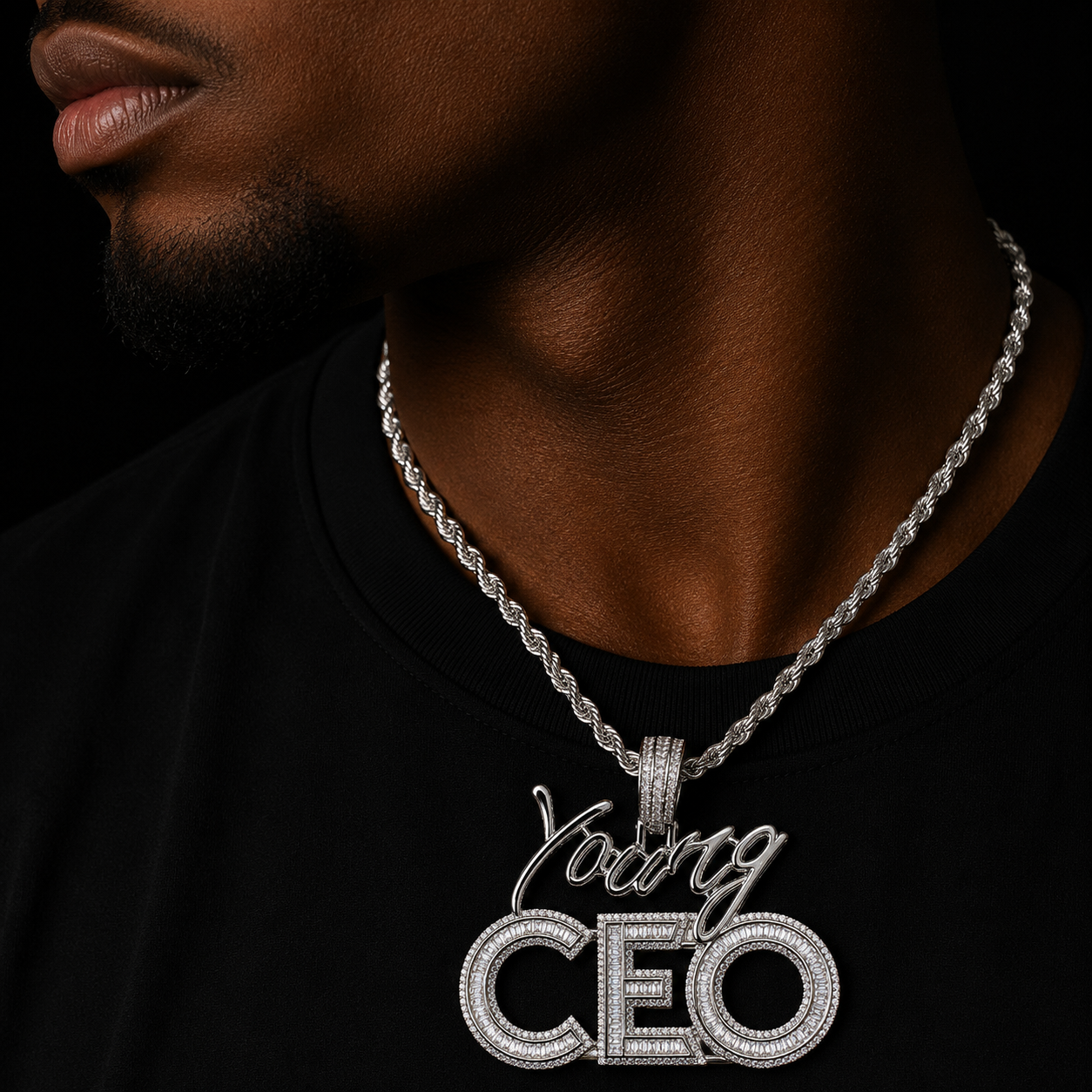 Bubble Letter Iced Out Young CEO Necklace for Men High Quality 5A Cubic Zirconia Real Gold Plated Hip Hop Jewelry