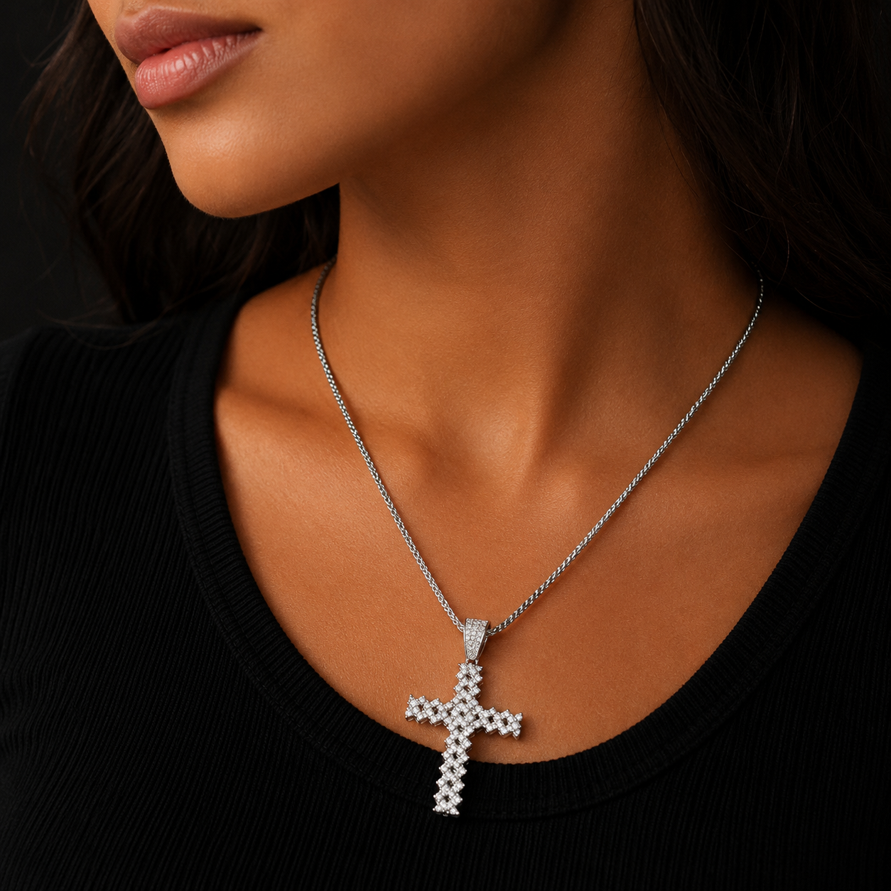 Bubble Letter Iced Out Cross Necklace for Women Dropshipping 2022 Best Selling Items