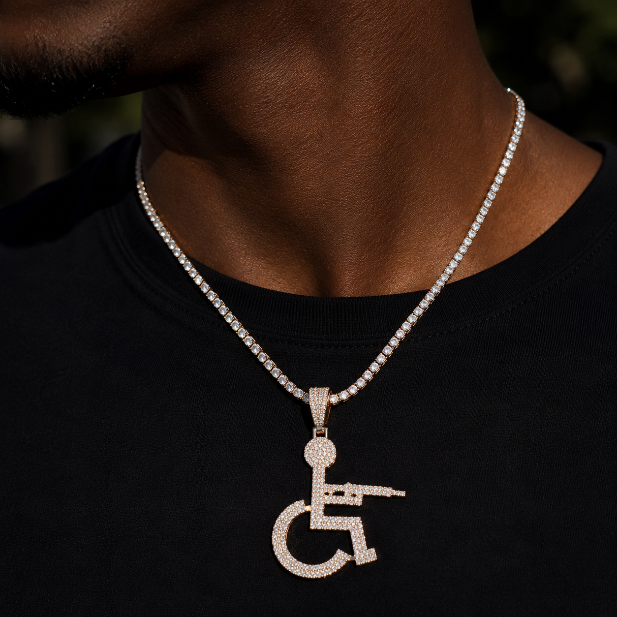 Bubble Letter Iced Out Wheel Chair Gang Necklace Pendant for Men Prong Setting Cubic Ziconia Hip Hop Fashion Jewelry