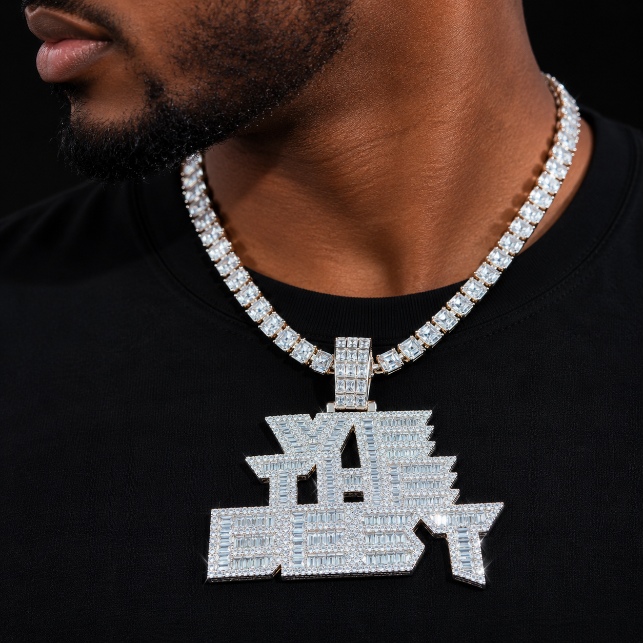 Bubble Letter Iced Out We The Best Necklace for Men Baguette Pendants Prong Setting Chain Hip Hop Jewelry