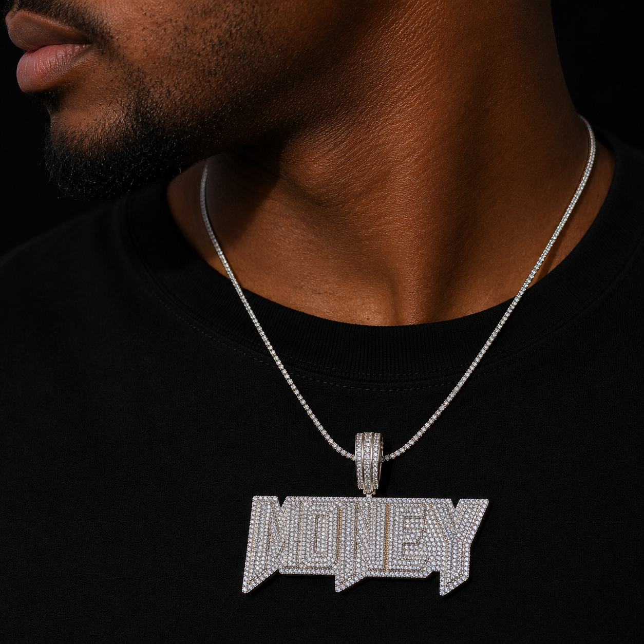 Bubble Letter Money Necklace for Men Iced Out Pendant Real Gold Plated Cubic Zirconia Hip Hop Jewelry