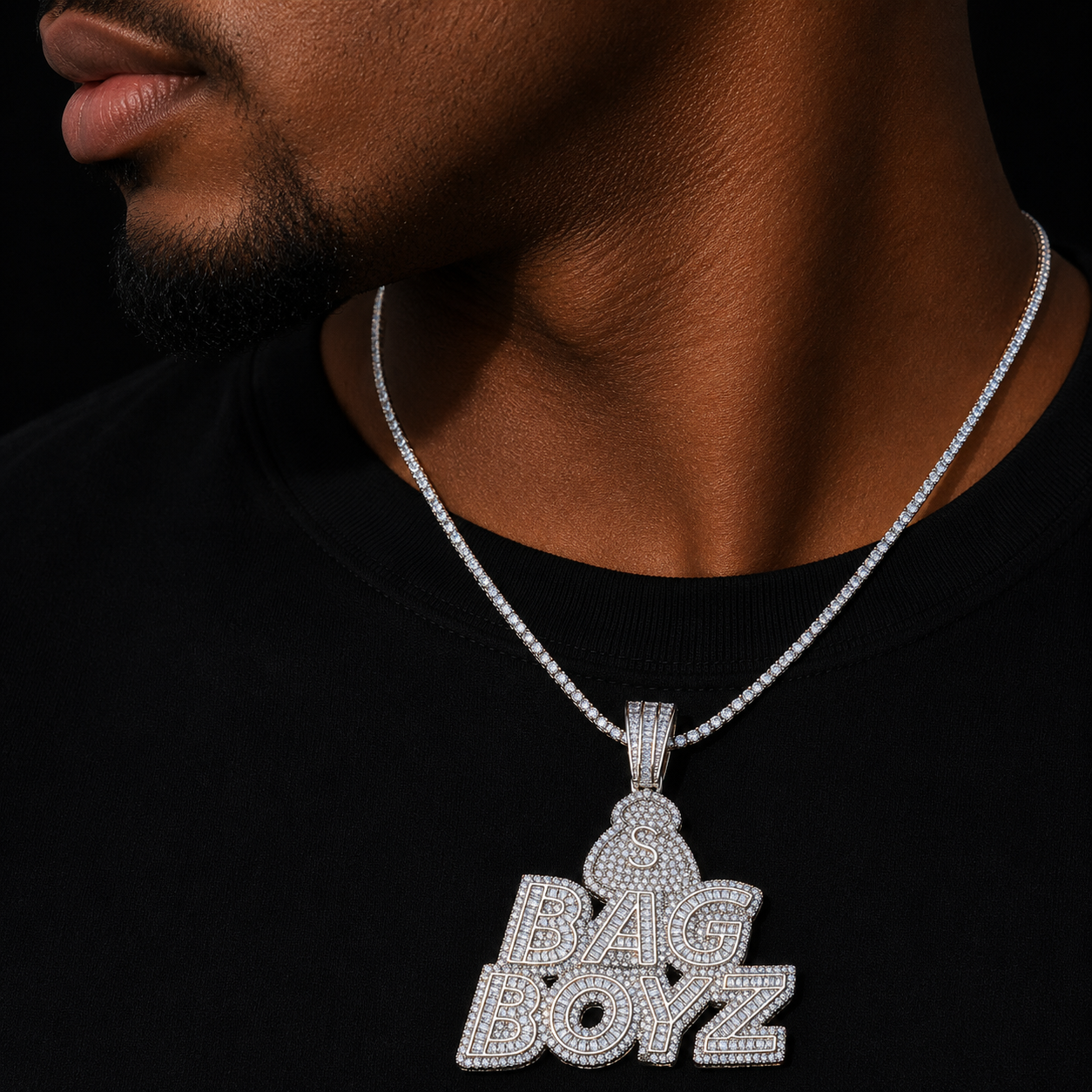 Bubble Letter Jewelry Iced Out Necklace for Men Prong Setting Charms BAG BOYZ Pendant Hip Hop Jewelry