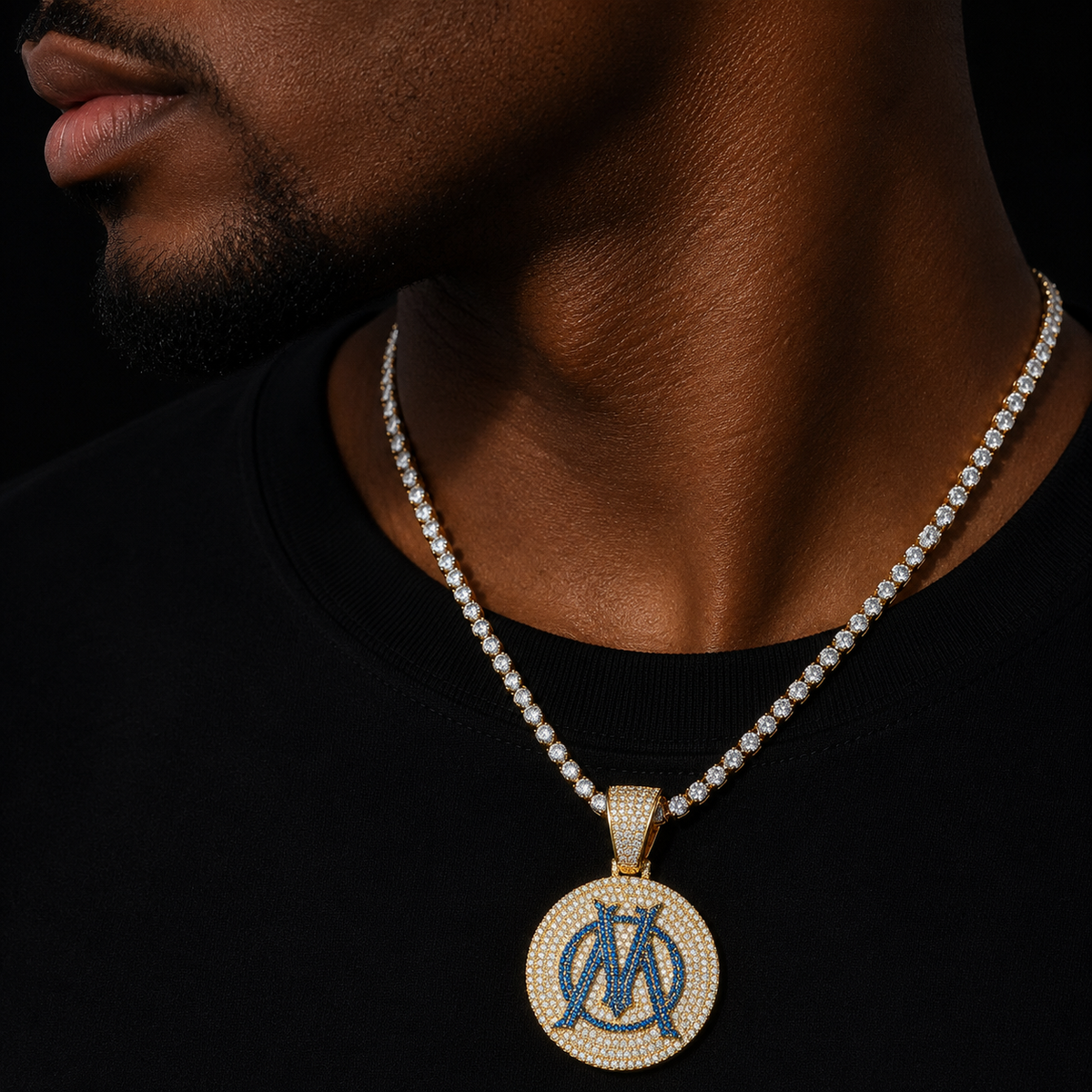 Bubble Letter Iced Out Pendant Necklace for Men Football Charms Real Gold Plated Hip Hop Jewelry