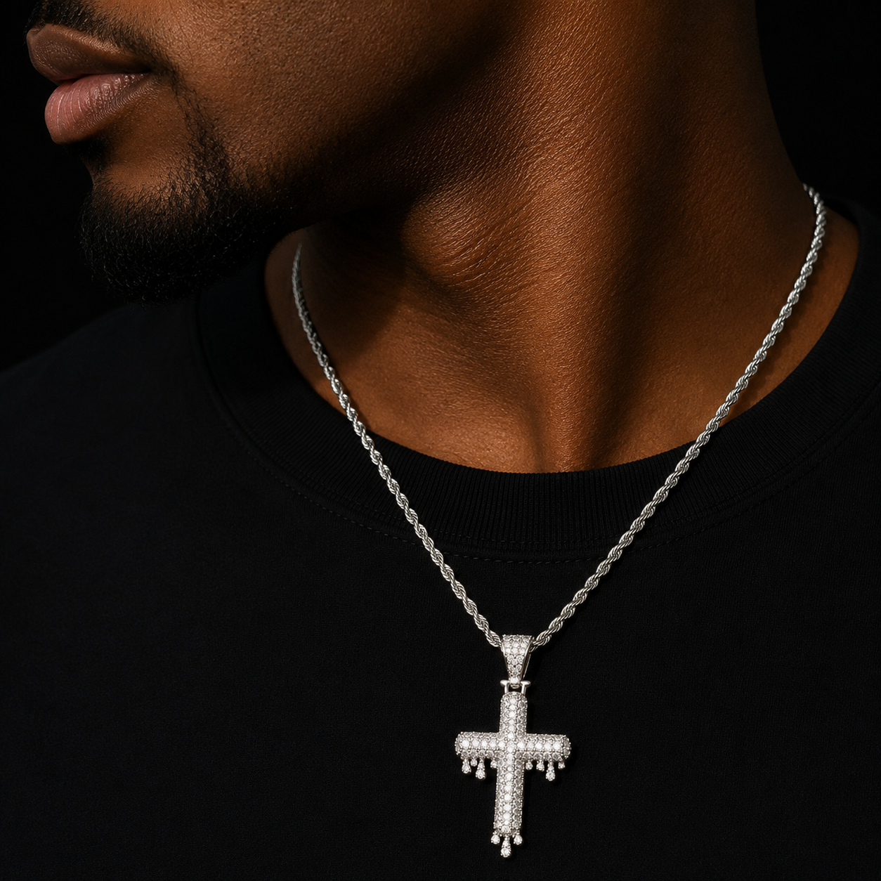 Bubble Letter Cross Necklace for Men Drippy Iced Out Pendant Real Gold Plated Hip Hop Jewelry