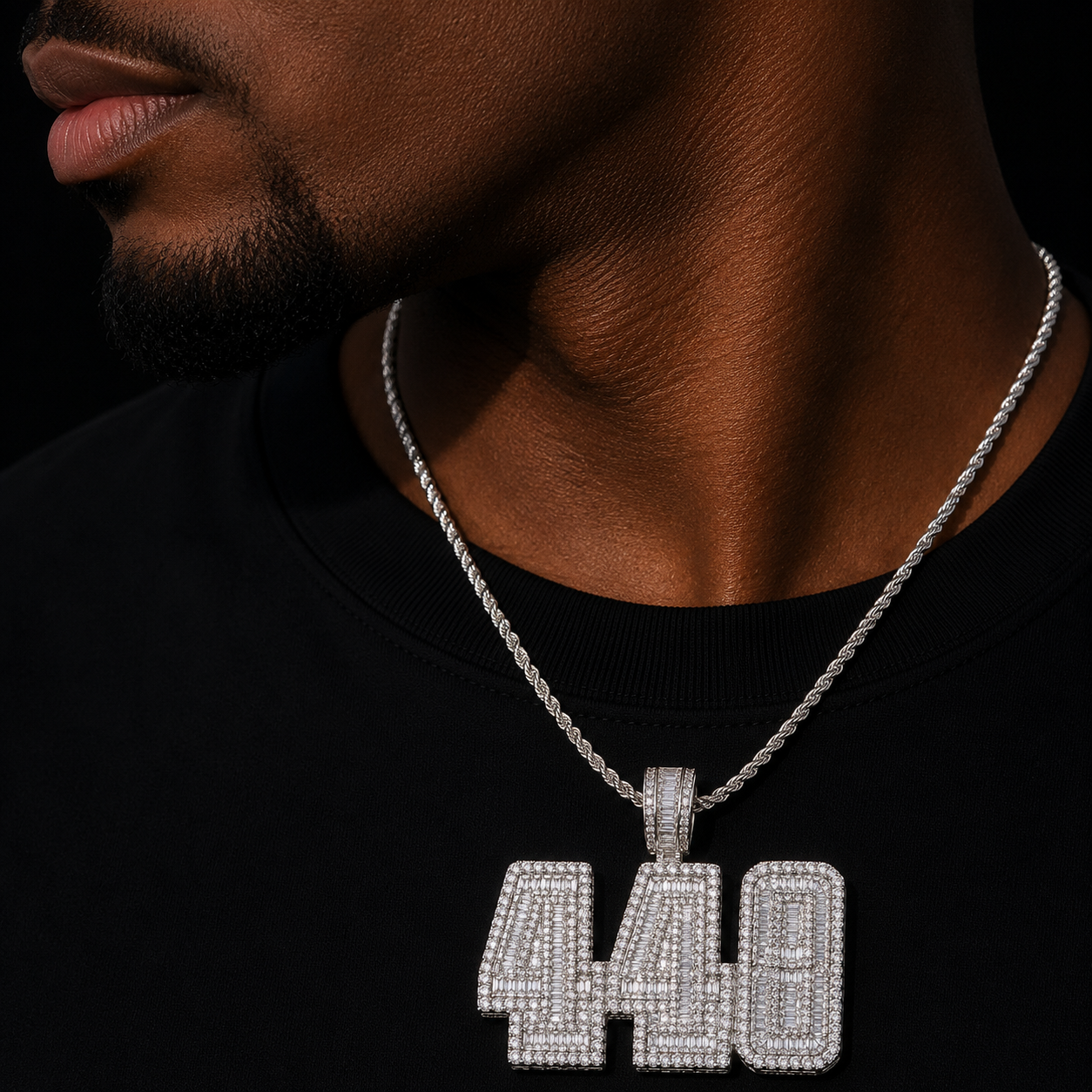 Bubble Letter Iced Out Necklace for Men Number 448 Pendant Baguette Real Gold Plated Hip Hop Jewelry