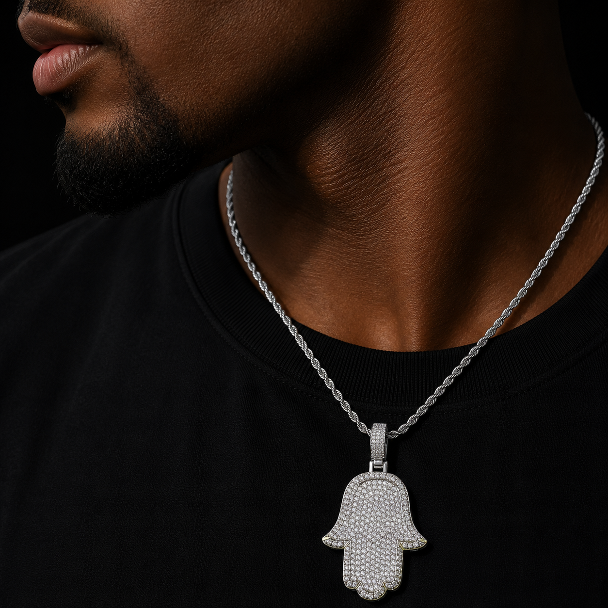 Bubble Letter Prong Necklace Iced Out Halma Hand Pendant Two Tone Real Copper Hip Hop Jewelry