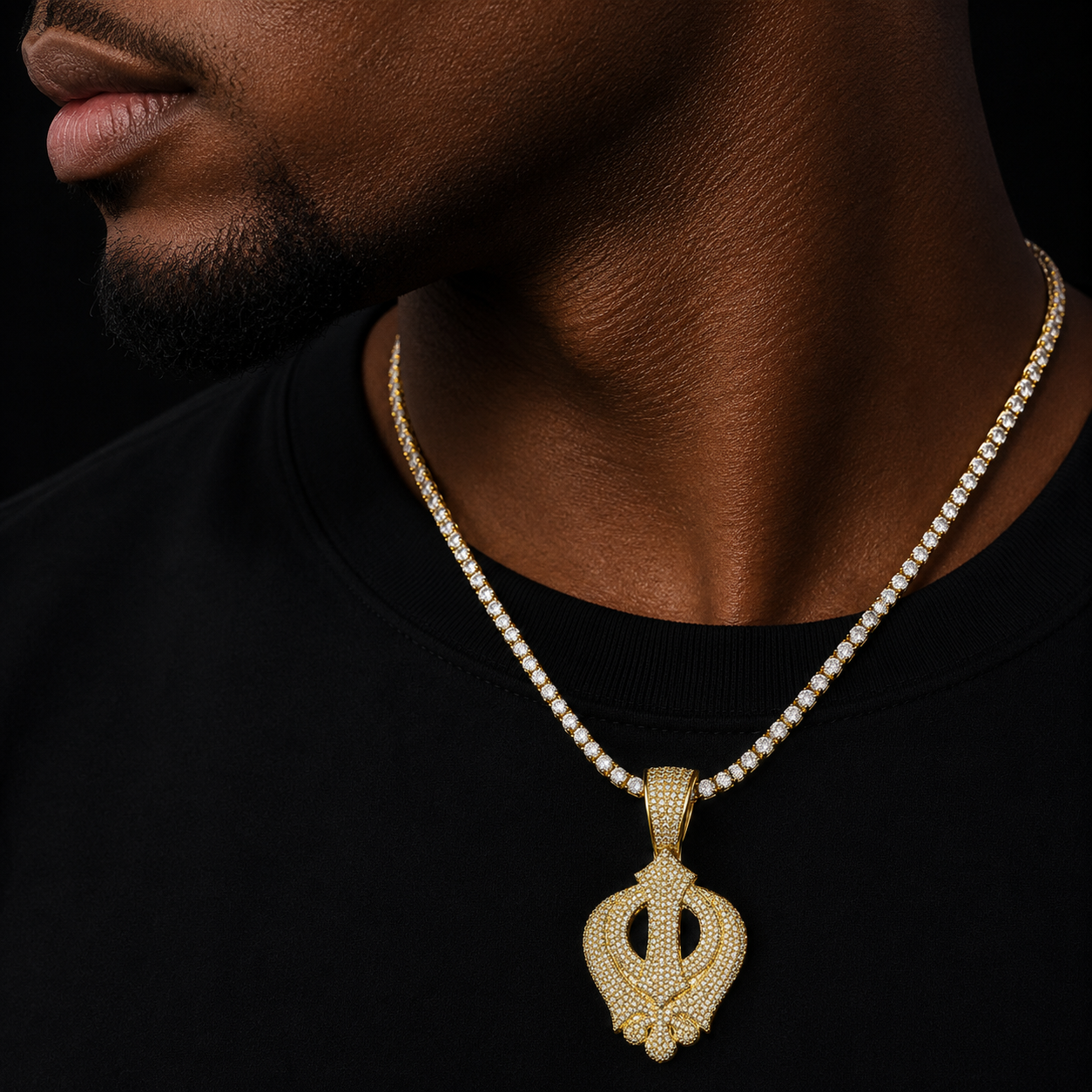 Bubble Letter Iced Out Necklace for Men Flower of The River of Luts Pendant Religious Charms Fleur De Lis Hip Hop Jewelry