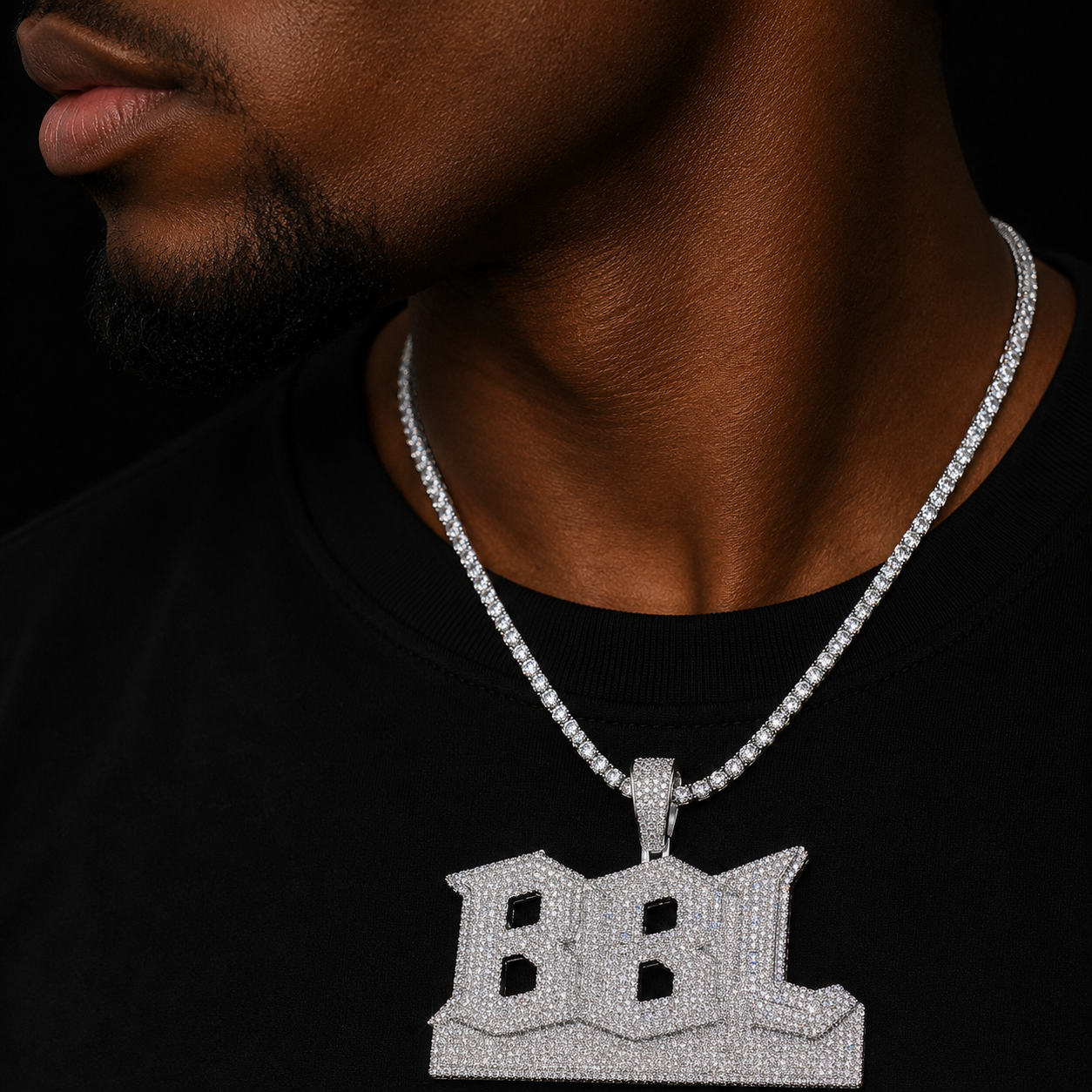Bubble Letter Prong Necklace for Men Iced Out Pendant Brothers By Loyalty Charms Hip Hop Jewelry
