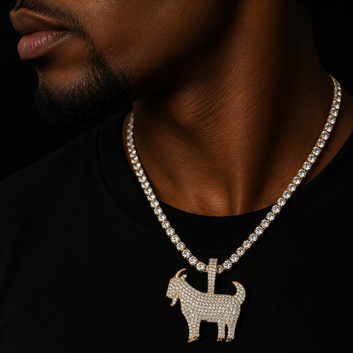 Bubble Letter Iced Out Pendant Goat Necklace for Men Real Gold Plated Zircon Hip Hop Fashion Jewelry Gift