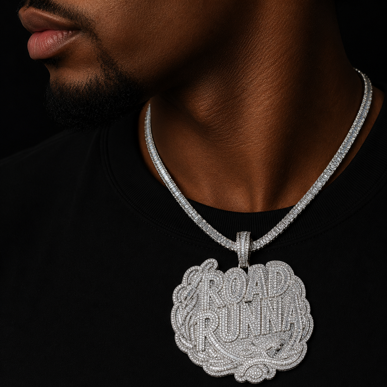 Bubble Letter Iced Out Pendant Road Runna Necklace for Men Cubic Zirconia Two Tone Hip Hop Jewelry for Gift