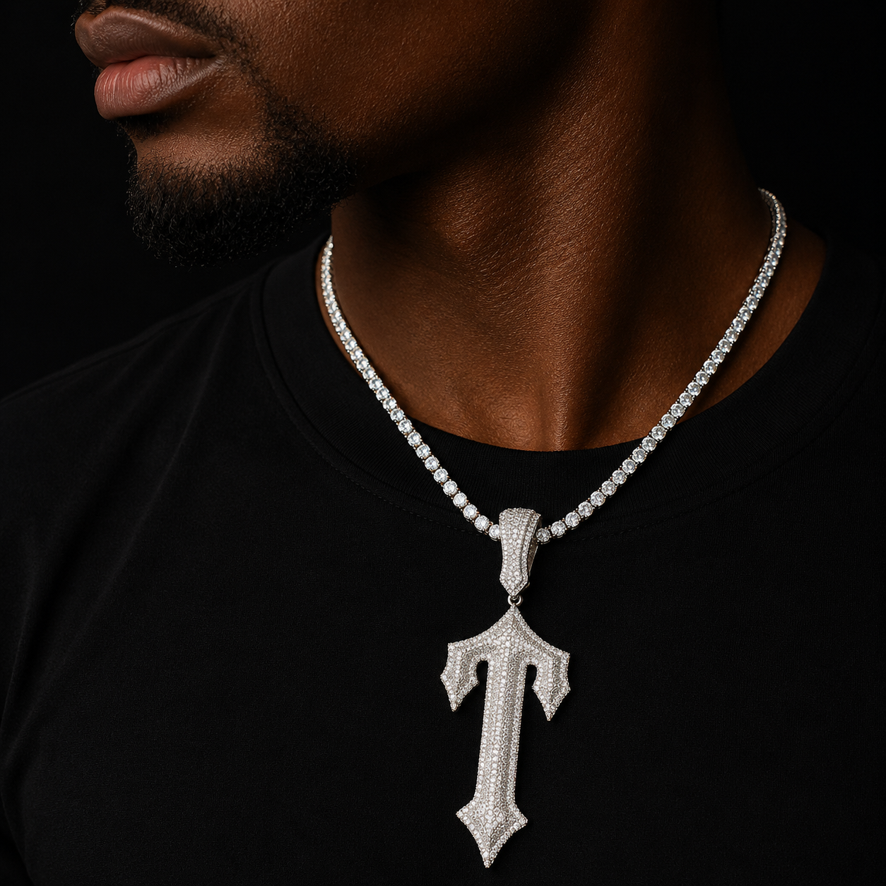 Bubble Letter Iced Out Pendant Prong Setting Trap Rapper Star Necklace for Men Real Gold Plated Solid Back Rock Street Jewelry