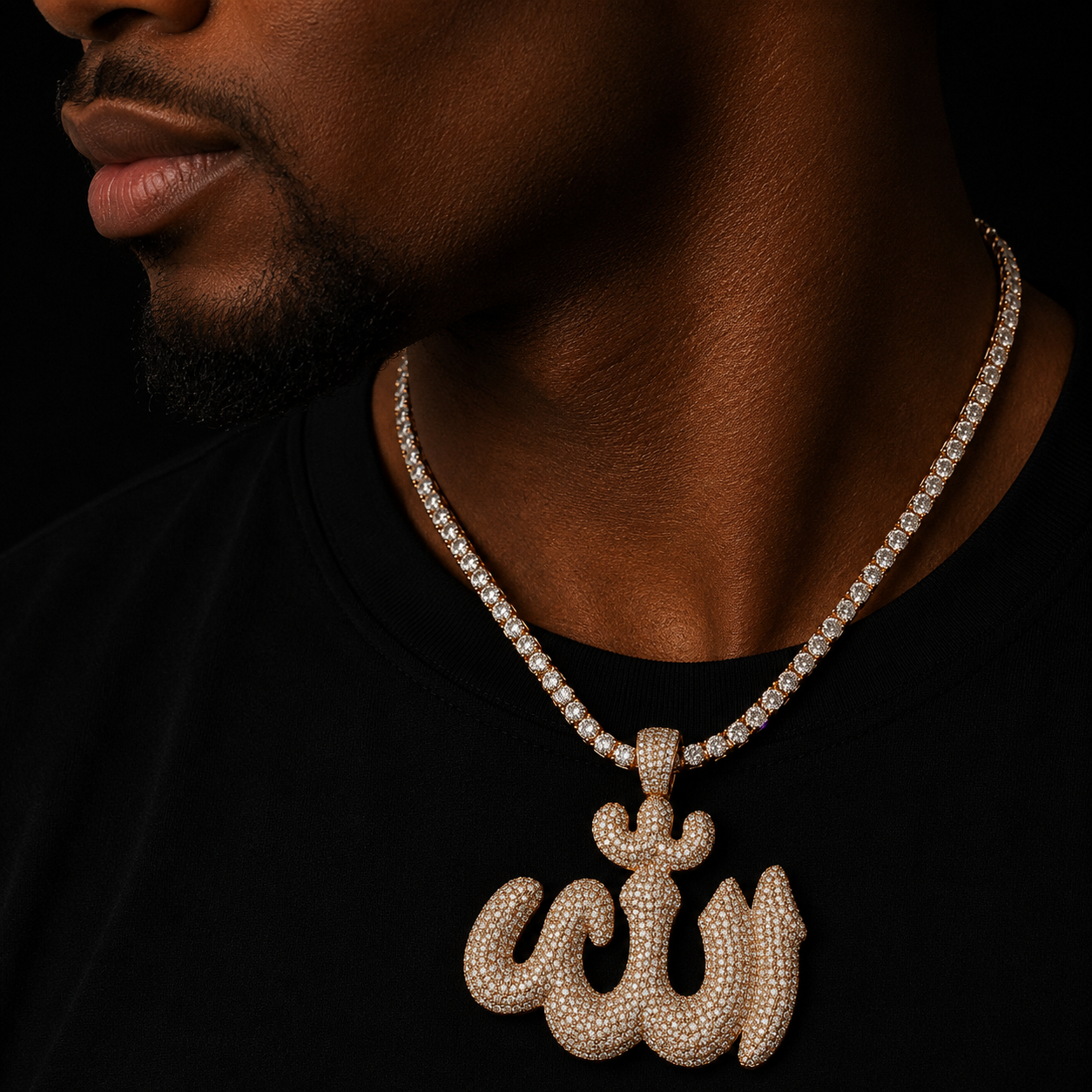 Bubble Letter Iced Out Allah Pendant Necklace Real Gold Plated Hip Hop Jewelry Unique Charms 2022 Trend