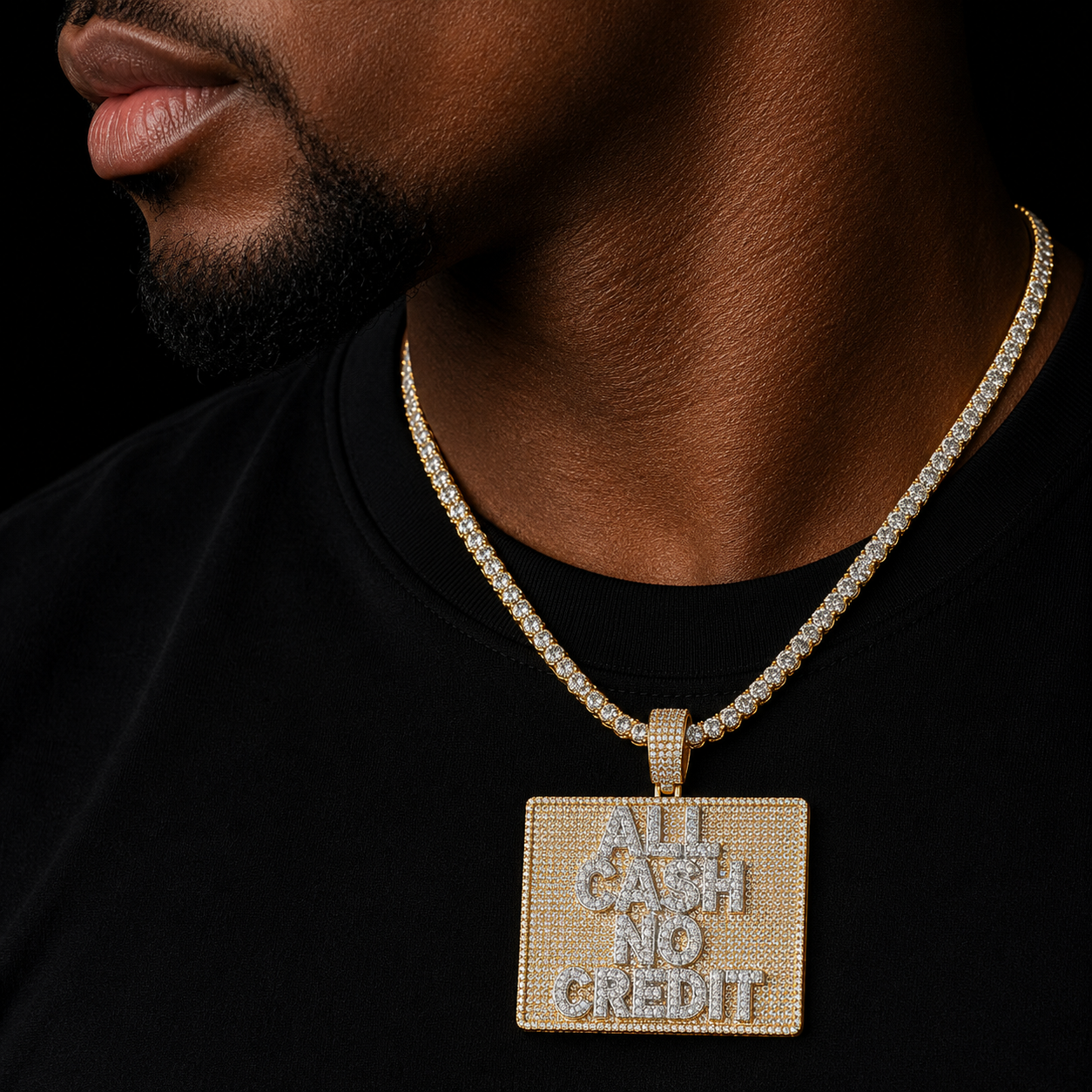 Bubble Letter Iced Out All Cash No Credit Necklace Pendant for Men Real Gold Plated Hip Hop Jewelry
