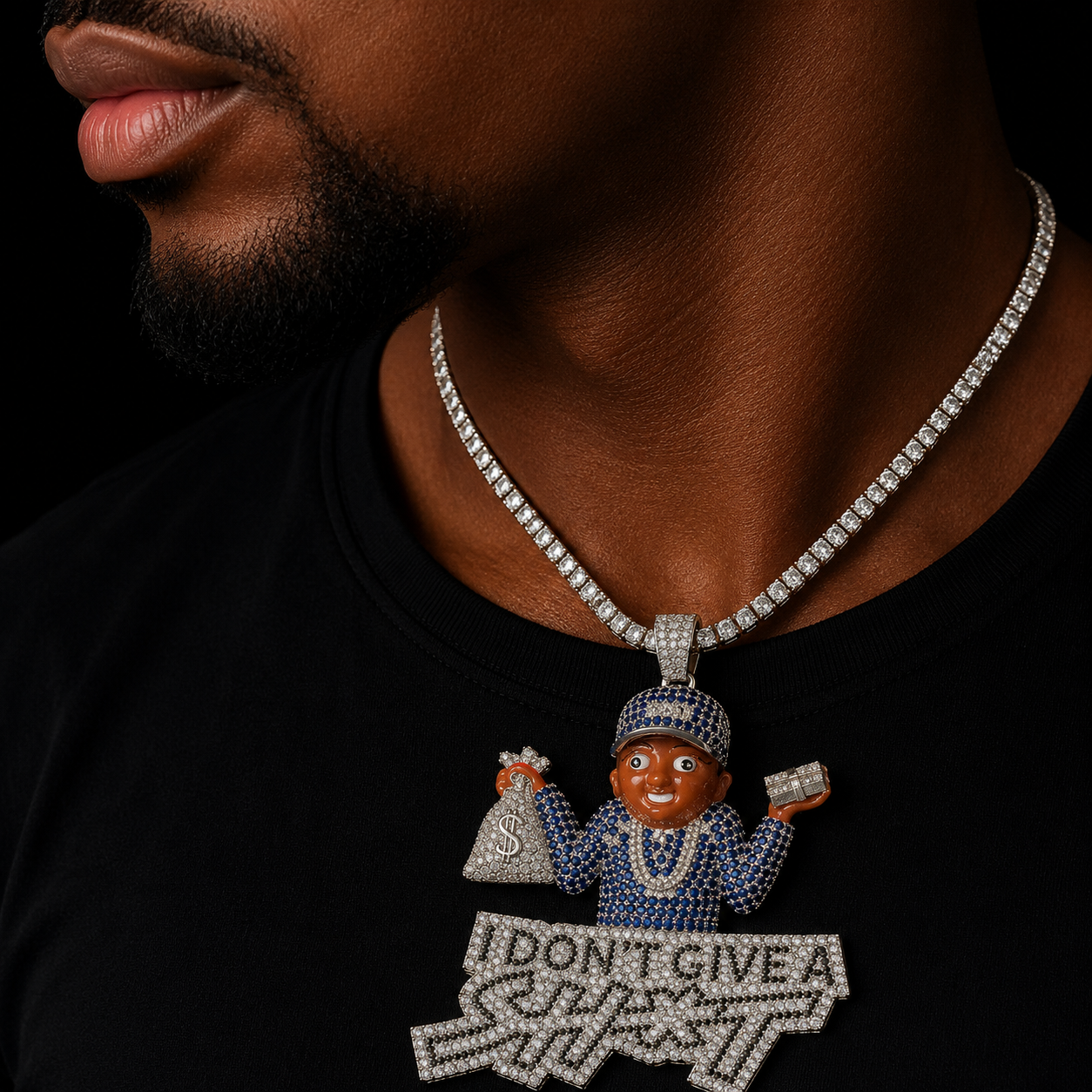 Bubble Letter Iced Out Pendant for Men I Don’t Give Necklace Prong Charm Real Gold Plated Hip Hop Fashion Jewelry