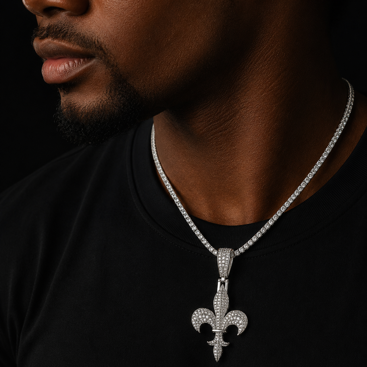 Bubble Letter Iced Out Necklace Pendant for Women Prong Cubic Zirconia Real Gold Plated Hip Hop Jewelry The Fleur De Lys
