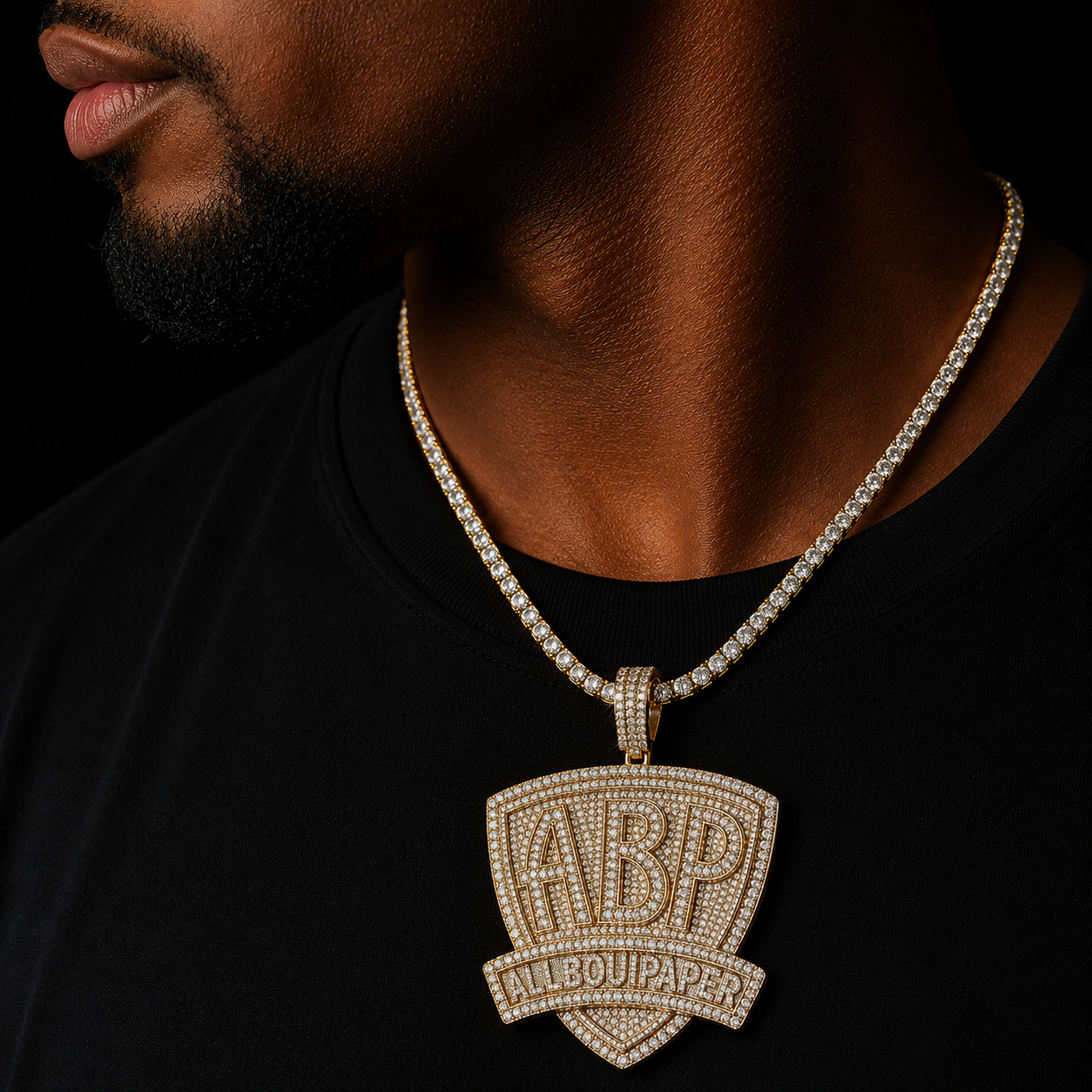 Bubble Letter Iced Out Pendant Prong Setting All BOUI PAPER Necklace for Men Real Gold Plated Hip Hop Jewelry