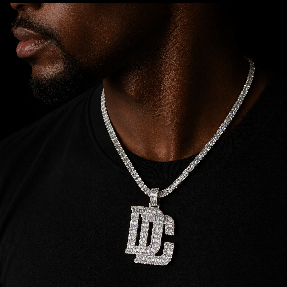 Bubble Letter Baguette Necklace for Men Dream Chaser Pendant Cubic Zirconia AAAAA Charms Hip Hop Jewelry
