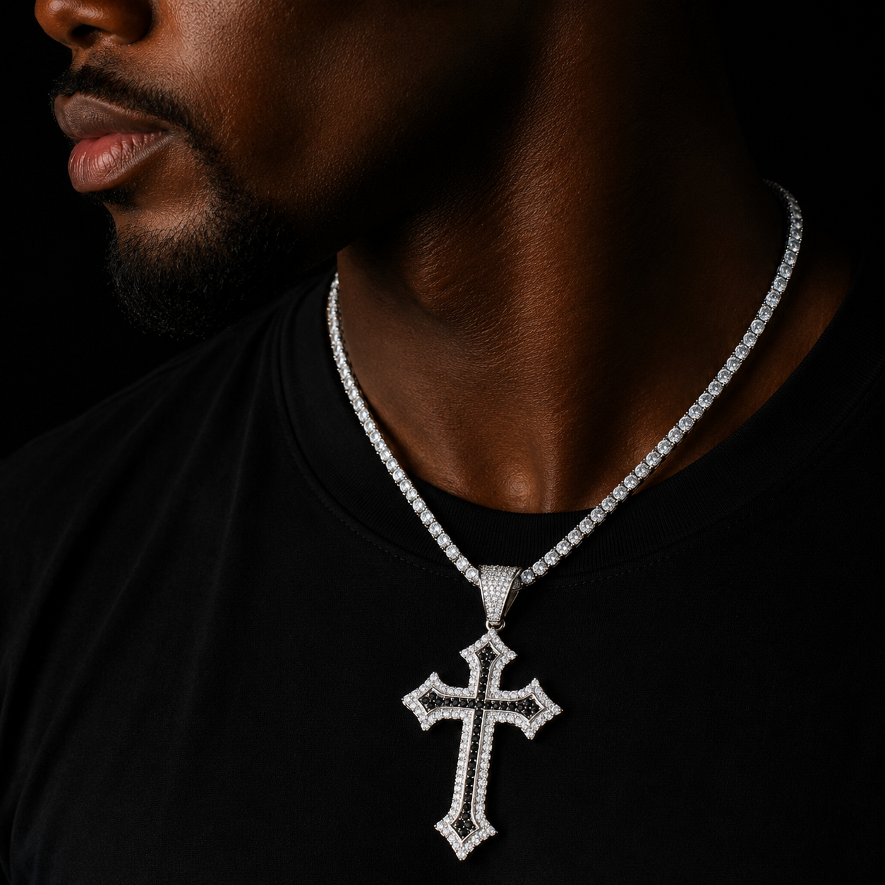 Bubble Letter Iced Out Cross Pendant Necklace for Men Prong Setting Bling Charms Real Gold Plated Hip Hop Jewelry