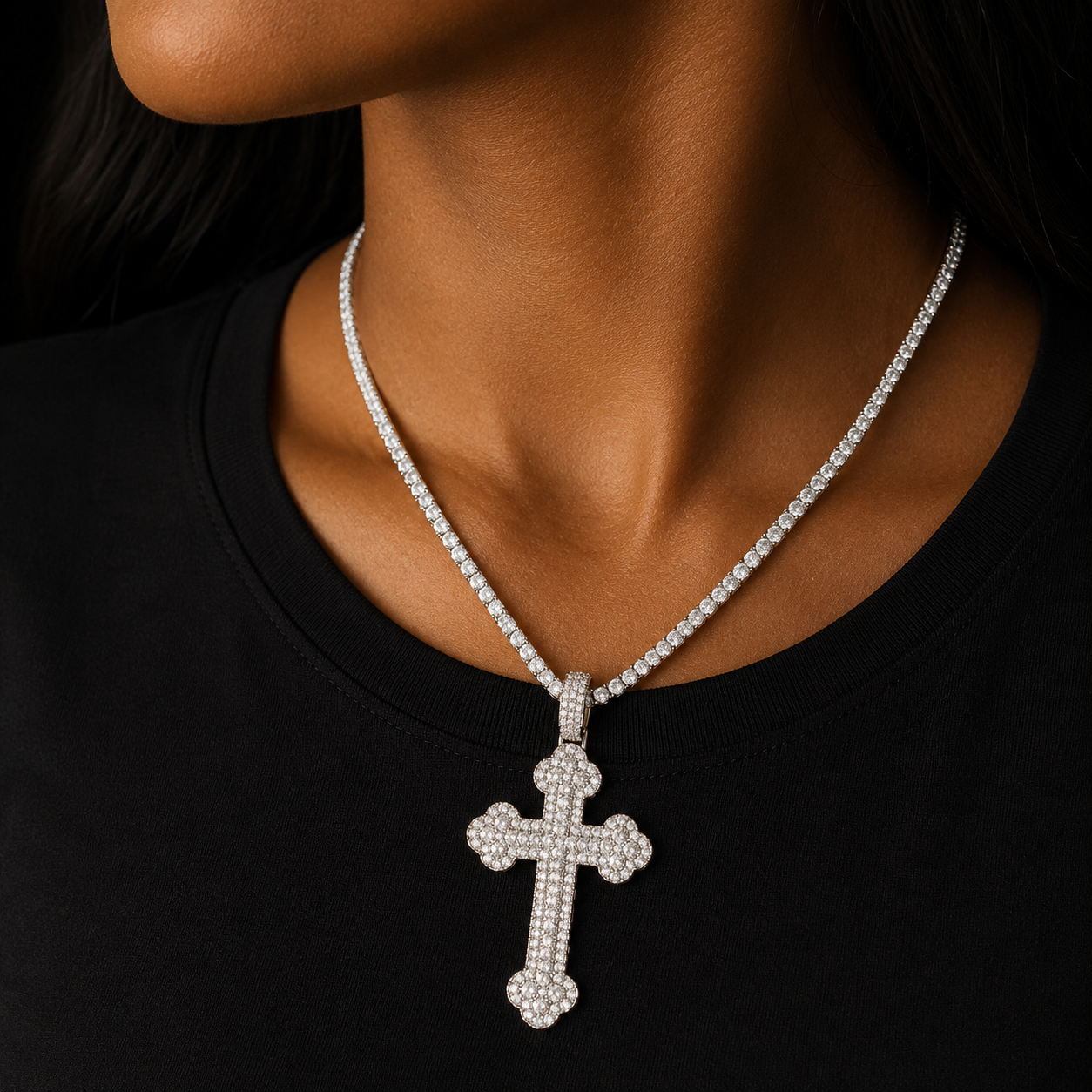 Bubble Letter Iced Out Cross Necklace for Women Micro Pave Pendant Real Gold Plated Hip Hop Jewelry 2023 Trending