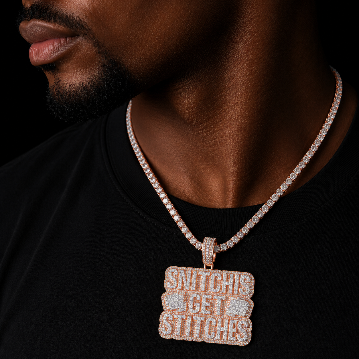 Bubble Letter Prong Necklace Pendant for Men Iced Out Cubic Zirconia Real Copper Gold Plated Hip Hop Jewelry
