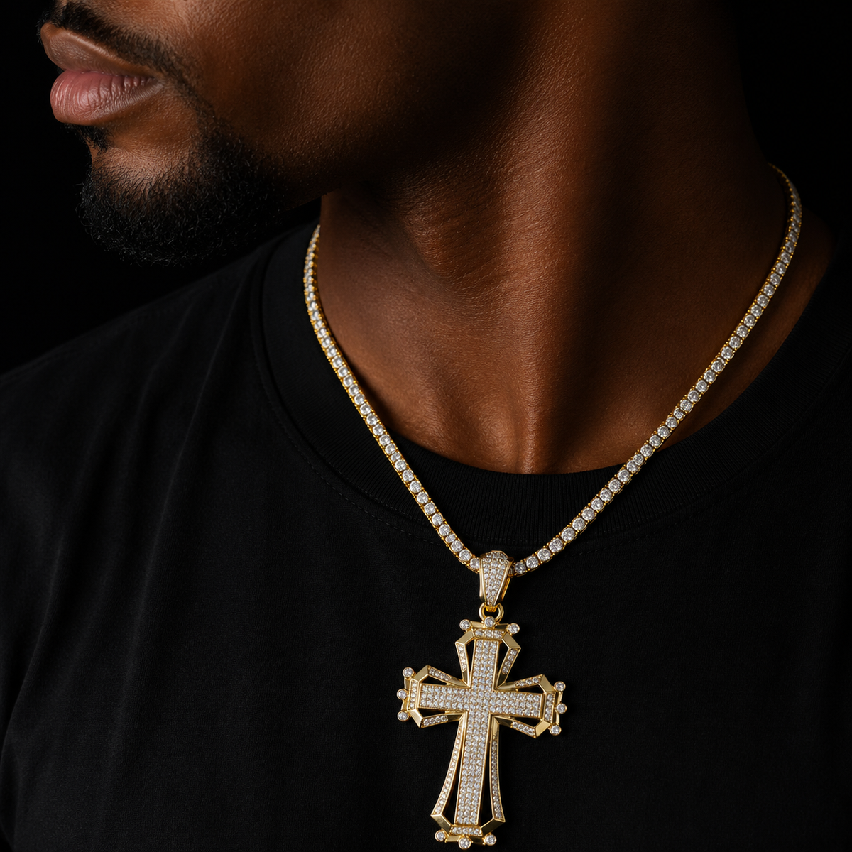 Bubble Letter Iced Out Cross for Men Cubic Zirconia Prong Setting Hollow Shape Real Gold Plated Hip Hop Jewelry 2023 Trend