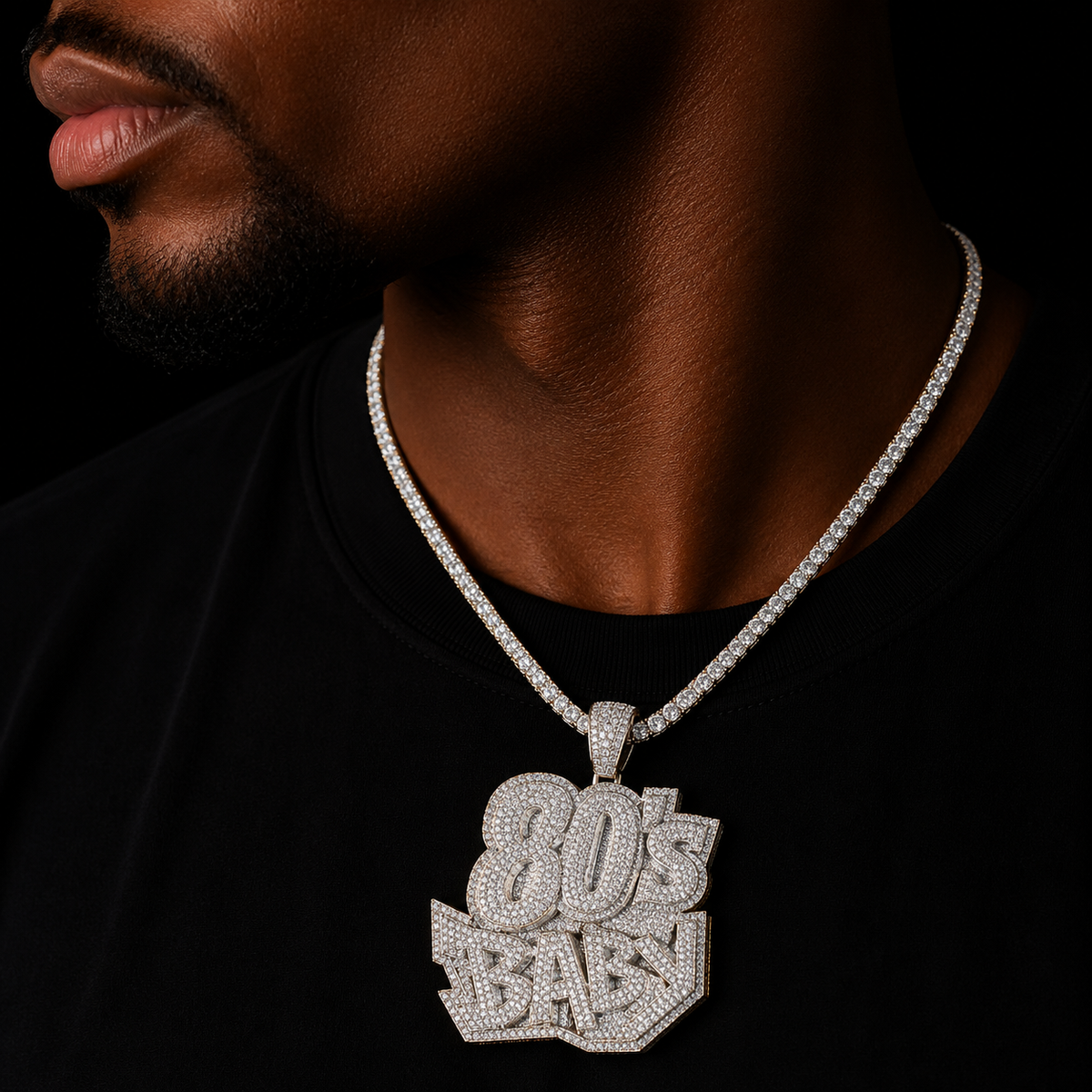 Bubble Letter 80s Baby Prong Necklace Pendant for Men Iced Out Cubic Zirconia Hip Hop Jewelry