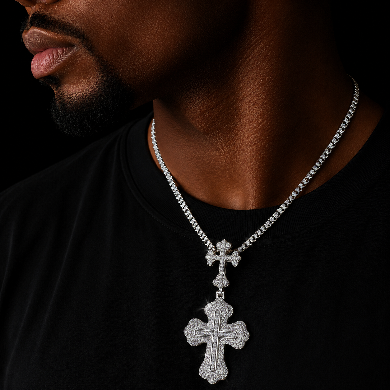 Bubble Letter Iced Out Cross Necklace for Men Prong Setting Pendant Charms Real Copper Hip Hop Jewelry