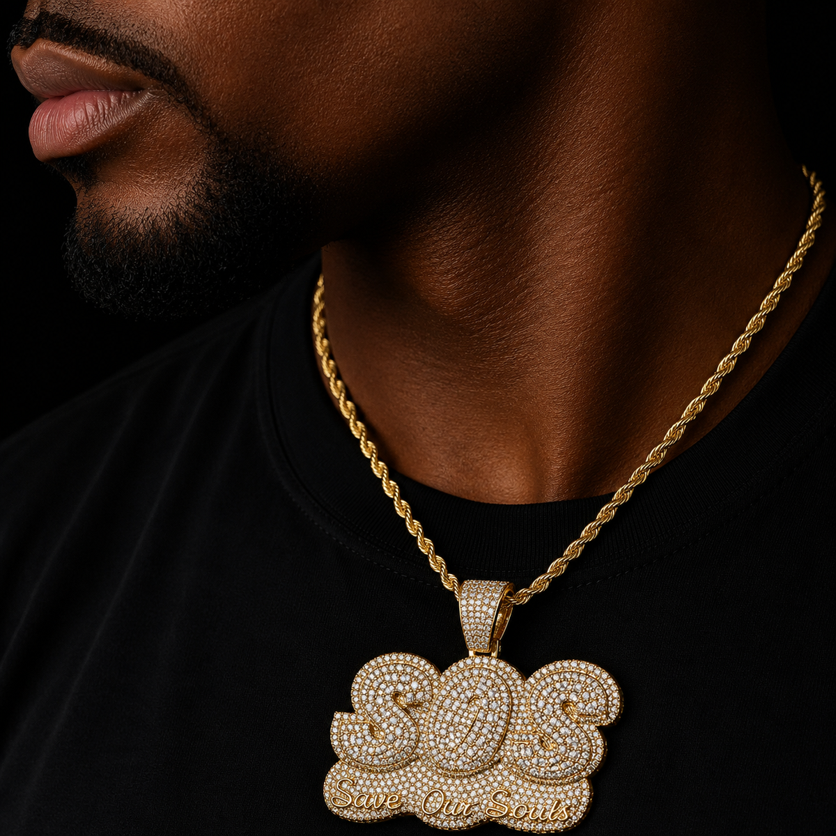 Bubble Letter Save Our Soul Pendant Iced Out Necklace for Men Prong Setting Real Copper Cubic Zirconia Hip Hop Jewelry