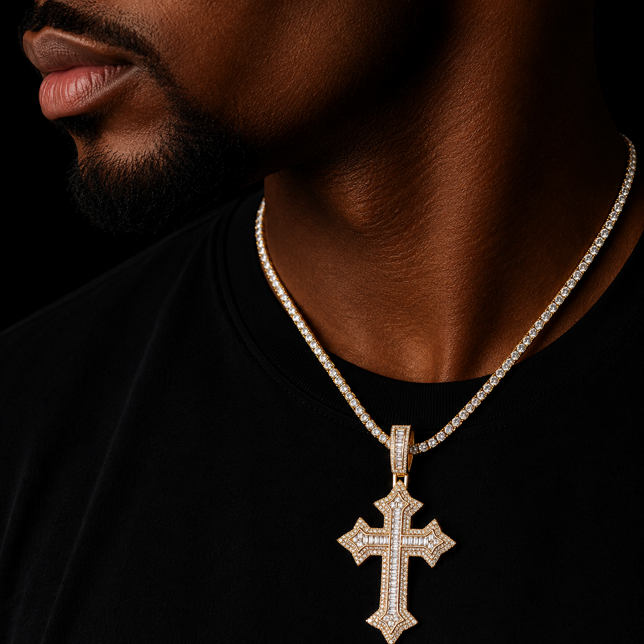 Bubble Letter Iced Out Cross Necklace for Men Prong Setting Real Copper Cubic Zirconia Hip Hop Jewelry Dropshipping Items