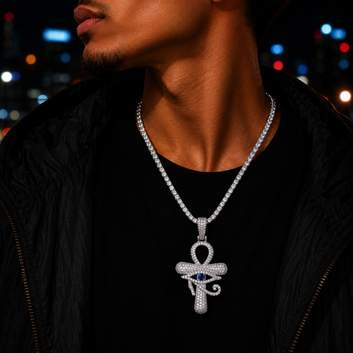 Bubble Letter Iced Out Eye Cross Necklace Pendant for Men 5A Cubic Zirconia Gold Plated Hip Hop Jewelry