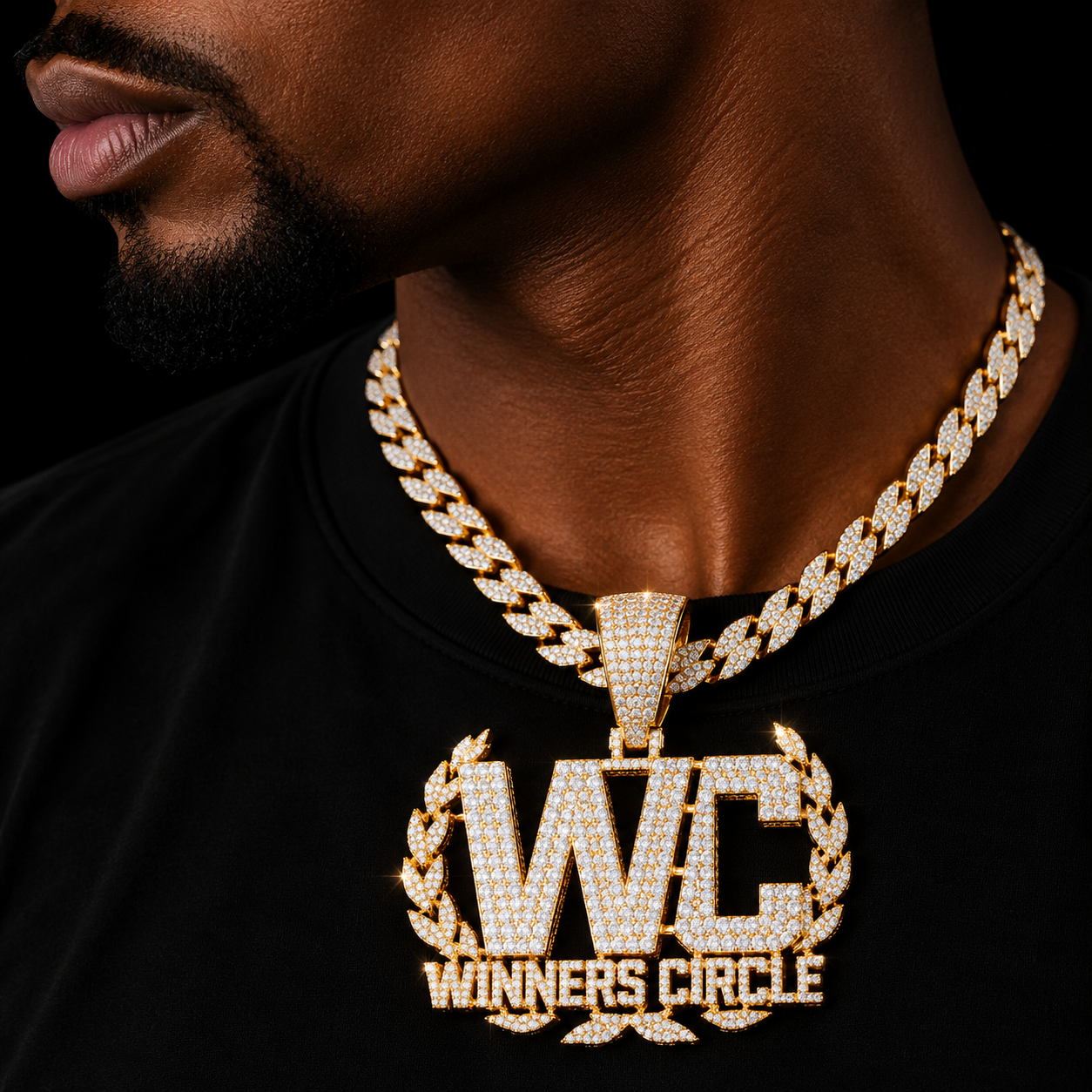 Bubble Letter Iced Out Winner Circle Necklace Pendant for Men Real Gold Plated Cubic Zirconia Copper Hip Hop Jewelry