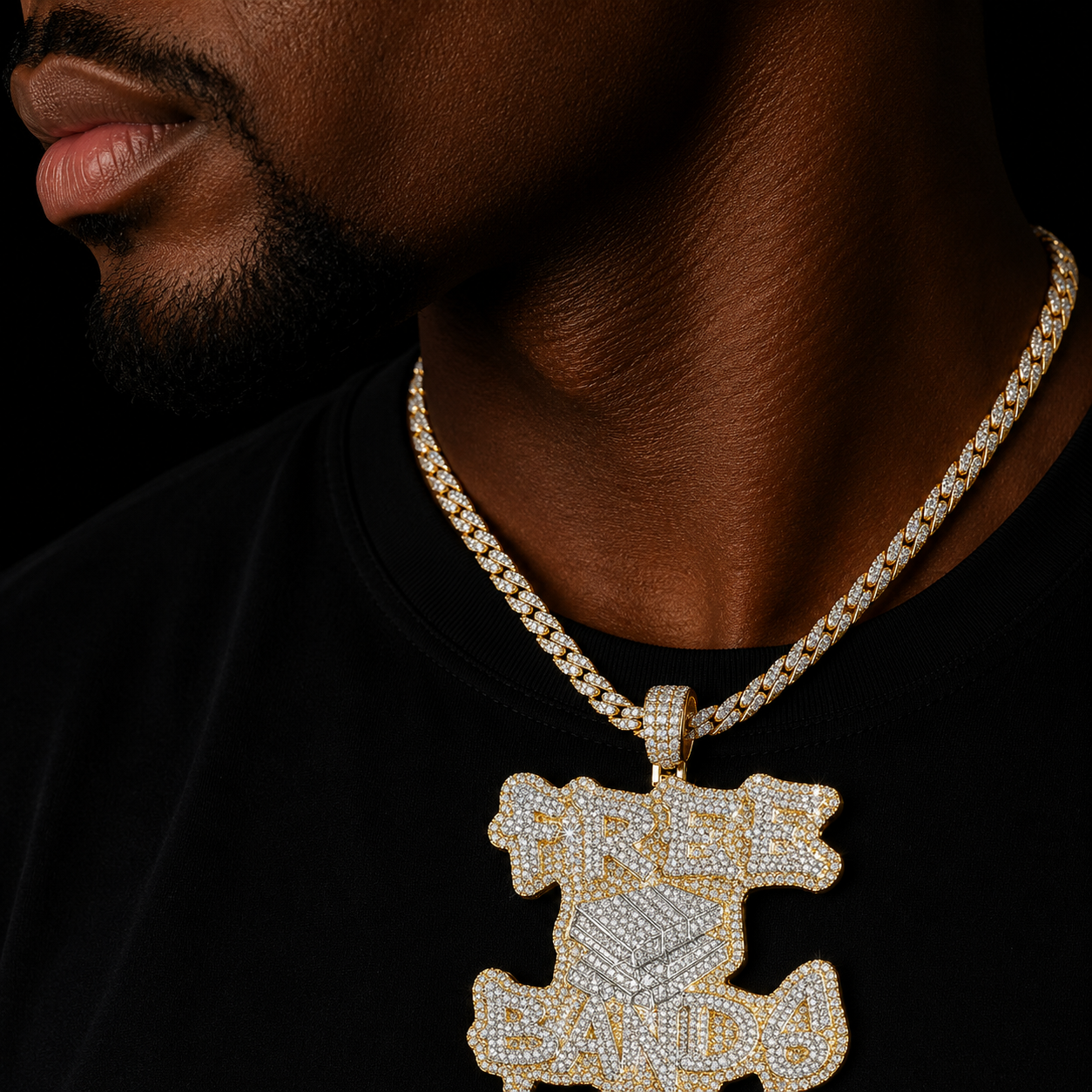 Bubble Letter Iced Out Free Bands Necklace Pendant for Men Real Gold Plated Cubic Zirconia Hip Hop Jewelry