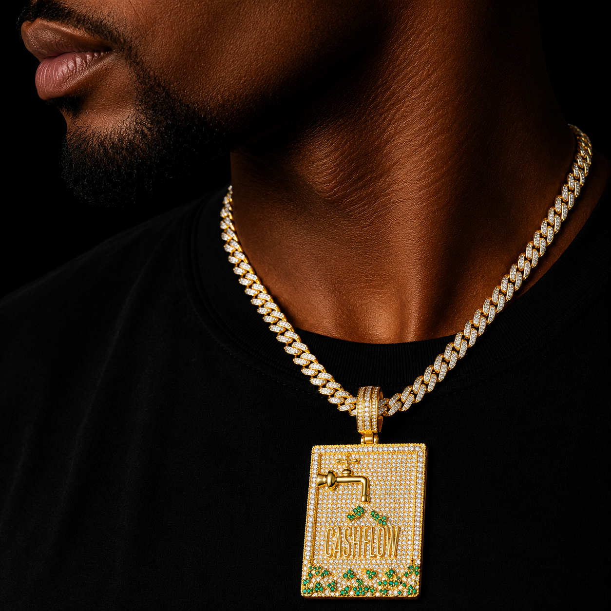 Bubble Letter Iced Out Necklace for Men Creative Cash Prong Pendant Real Gold Plated Hip Hop Jewelry