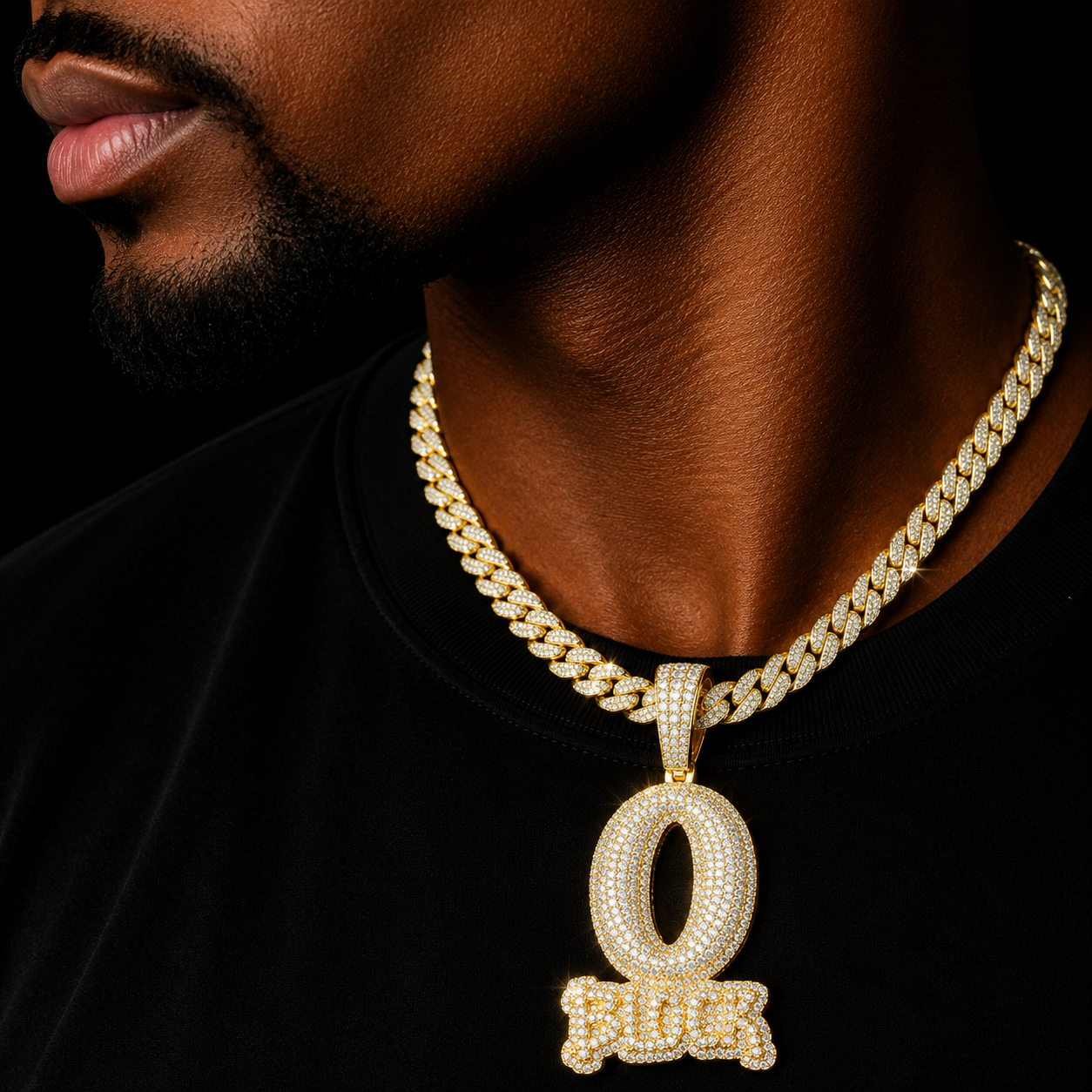 Bubble Letter Iced Out O Block Pendant Real Gold Plated Cubic Zirconia Micro Pave Hip Hop Jewelry