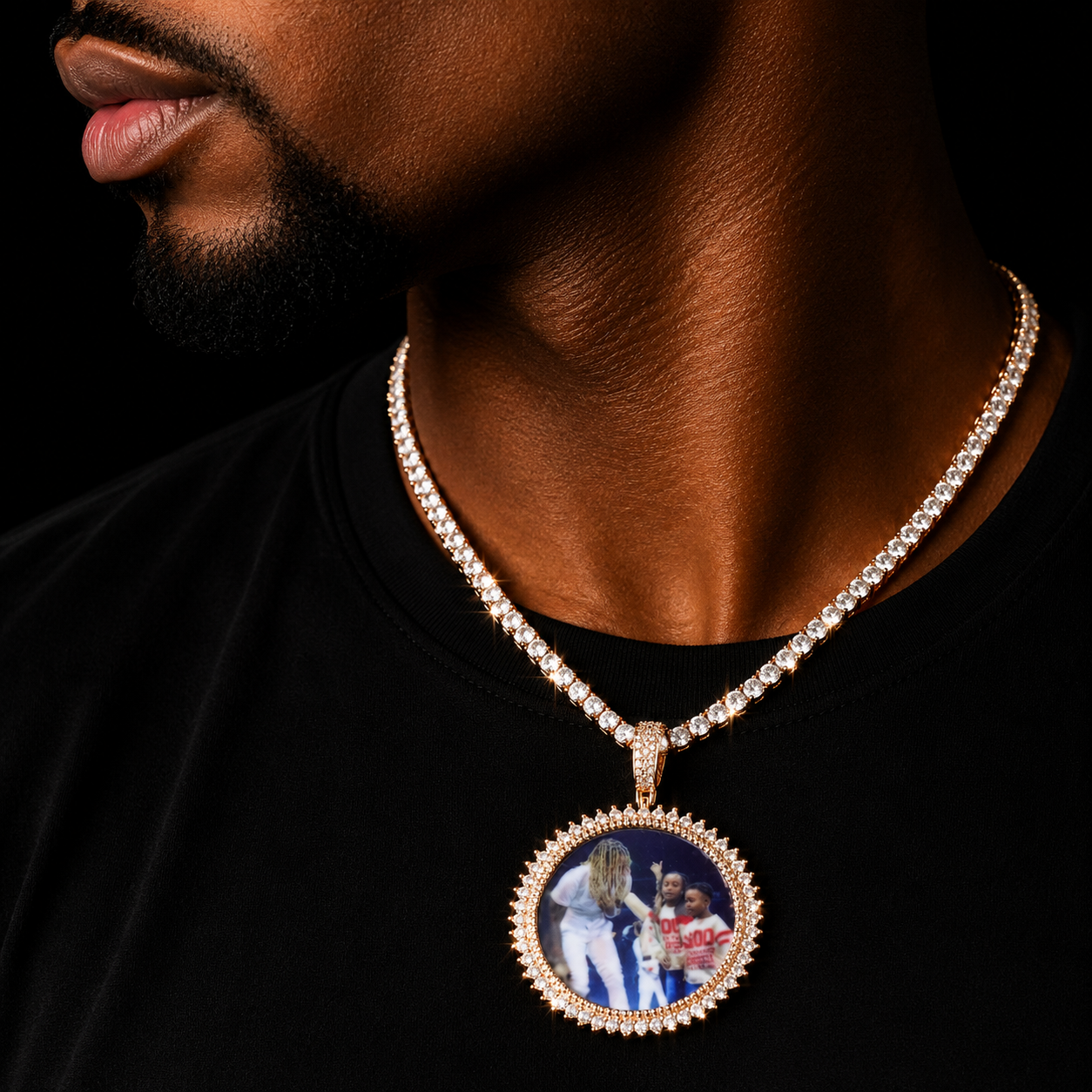 Bubble Letter Medallion Necklace for Men Iced Out Picture Pendant Personalized Real Gold Plated Custom Hip Hop Jewelry