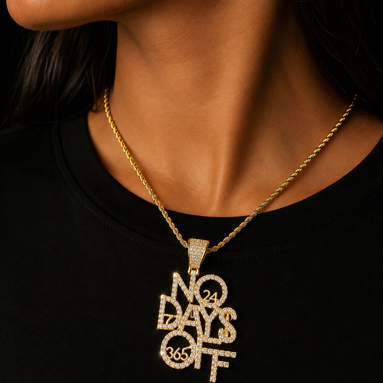 Bubble Letter Iced Out Necklace Pendant for Women Real Gold Plated Cubic Zirconia Copper Hip Hop Jewelry