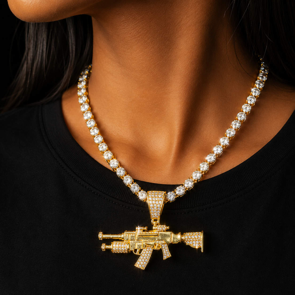Bubble Letter Iced Out Gang Pendant for Women Real Gold Plated Cubic Zirconia Hip Hop Jewelry for Gift