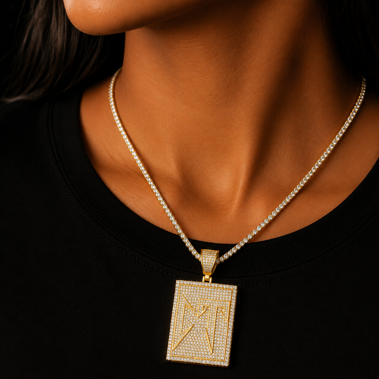 Bubble Letter Iced Out CT Necklace Pendant for Women Hip Hop Jewelry Iced Out Cubic Zirconia Real Gold Plated