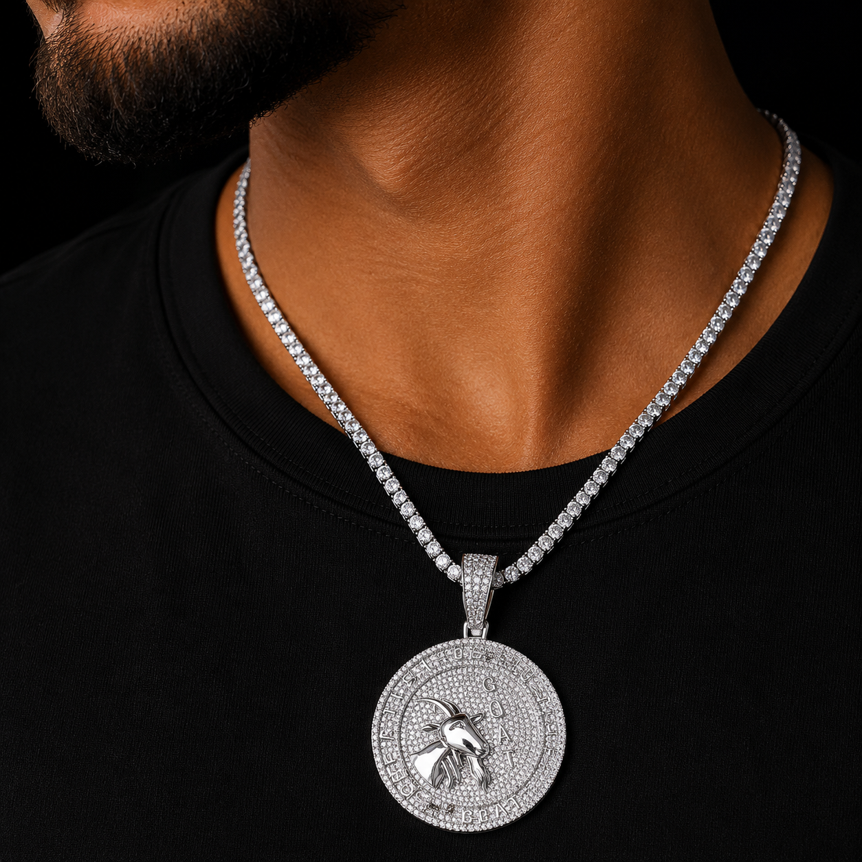 Bubble Letter Iced Out Goat Necklace Pendant for Men Real Copper Cubic Zirconia Gold Plated Hip Hop Jewelry