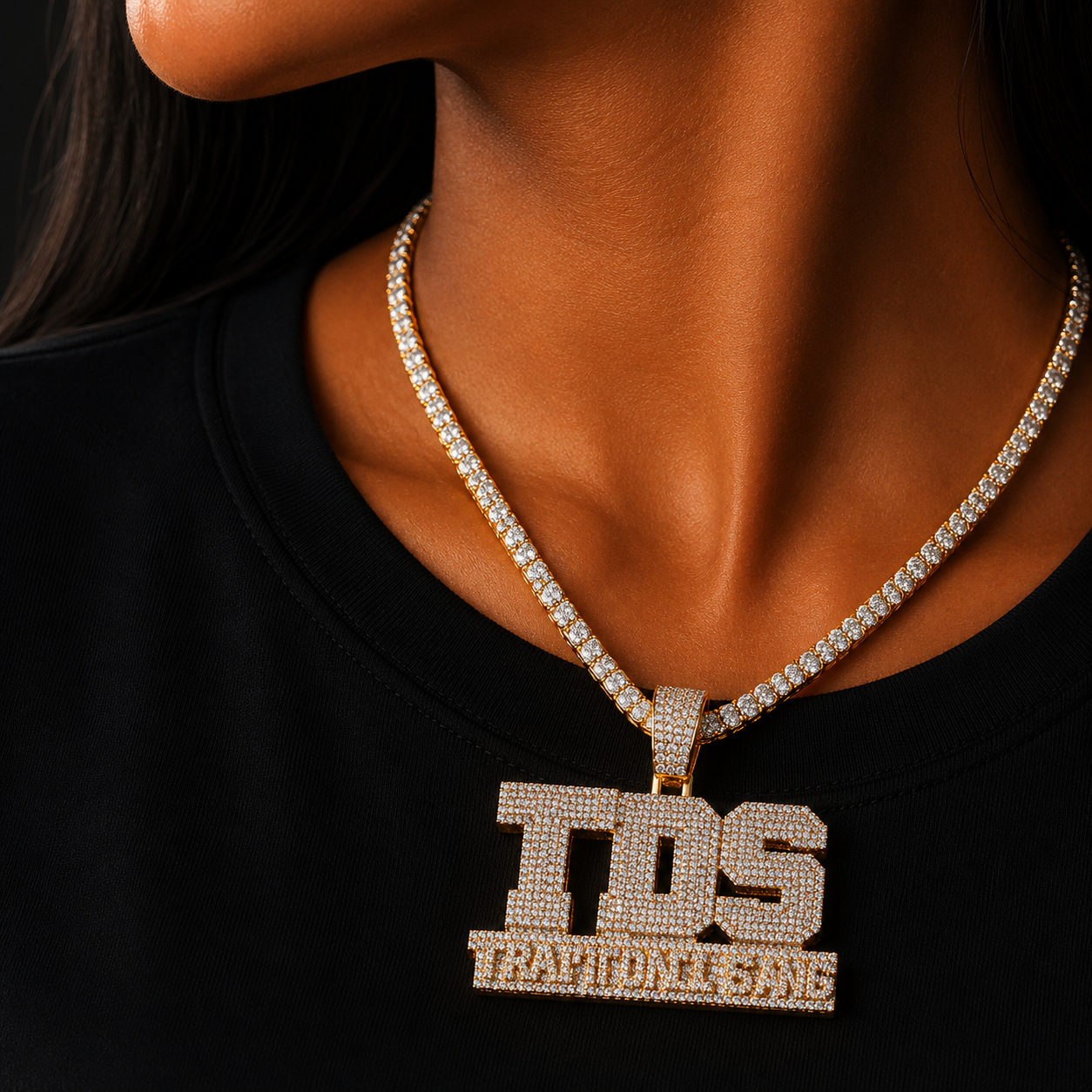 Bubble Letter Iced Out Necklace Pendant for Women Trap Don't Stop Real Gold Plated Copper Bling Charm