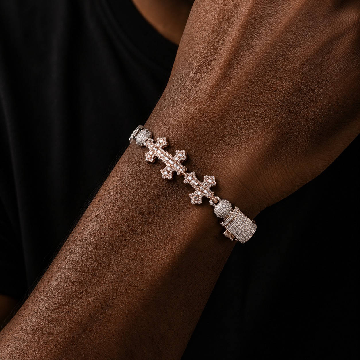 Bubble Letter Iced Out Ball Infinity Cross Bracelet for Men Real Gold Plated Bling Cubic Zirconia Hip Hop Jewelry