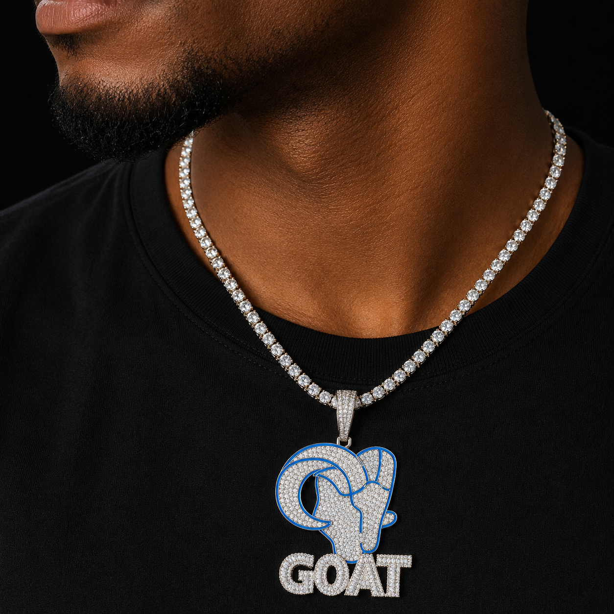 Bubble Letter Goat Necklace Pendant for Men Iced Out Cubic Zirconia Real Copper Hip Hop Jewelry