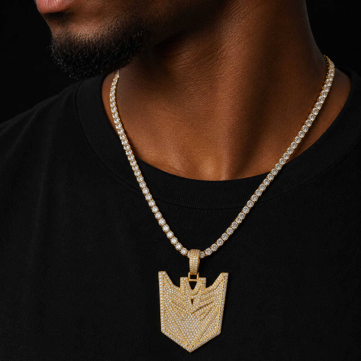 Bubble Letter Iced Out Transformer Necklace Pendant for Men Prong Setting Real Copper Gold Plated Hip Hop Jewelry
