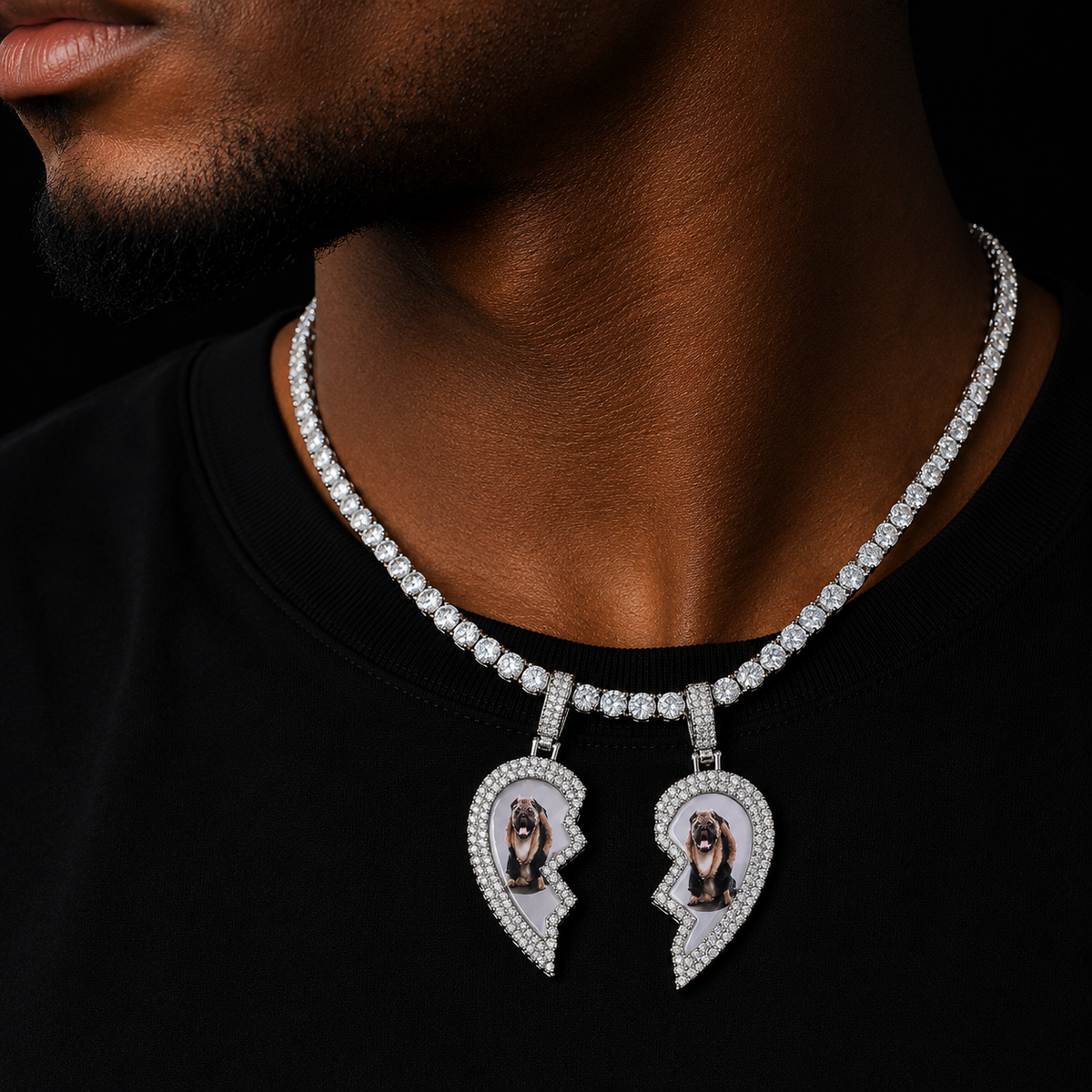 Bubble Letter Custom Heart Photo Necklace for Men Couple Love Personalized Picture Pendant Real Gold Plated Hip Hop Jewelry