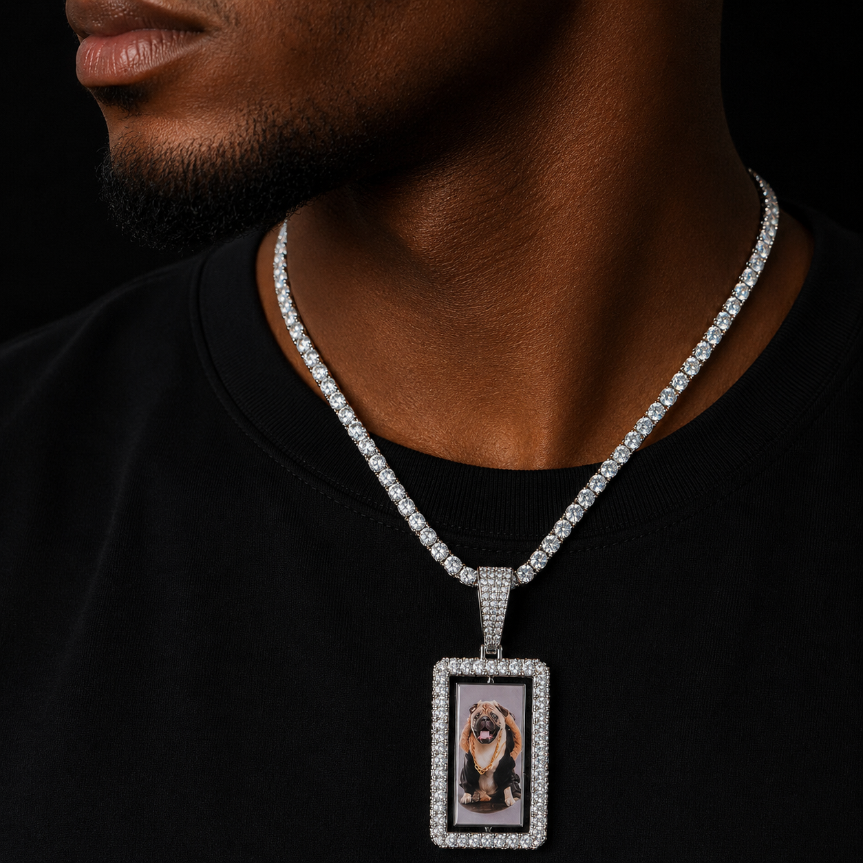 Bubble Letter Custom Dogtag Memory Picture Spinner Pendant Gold Color One Row Zircon Square Frame Necklace Chain Men Women Hip H