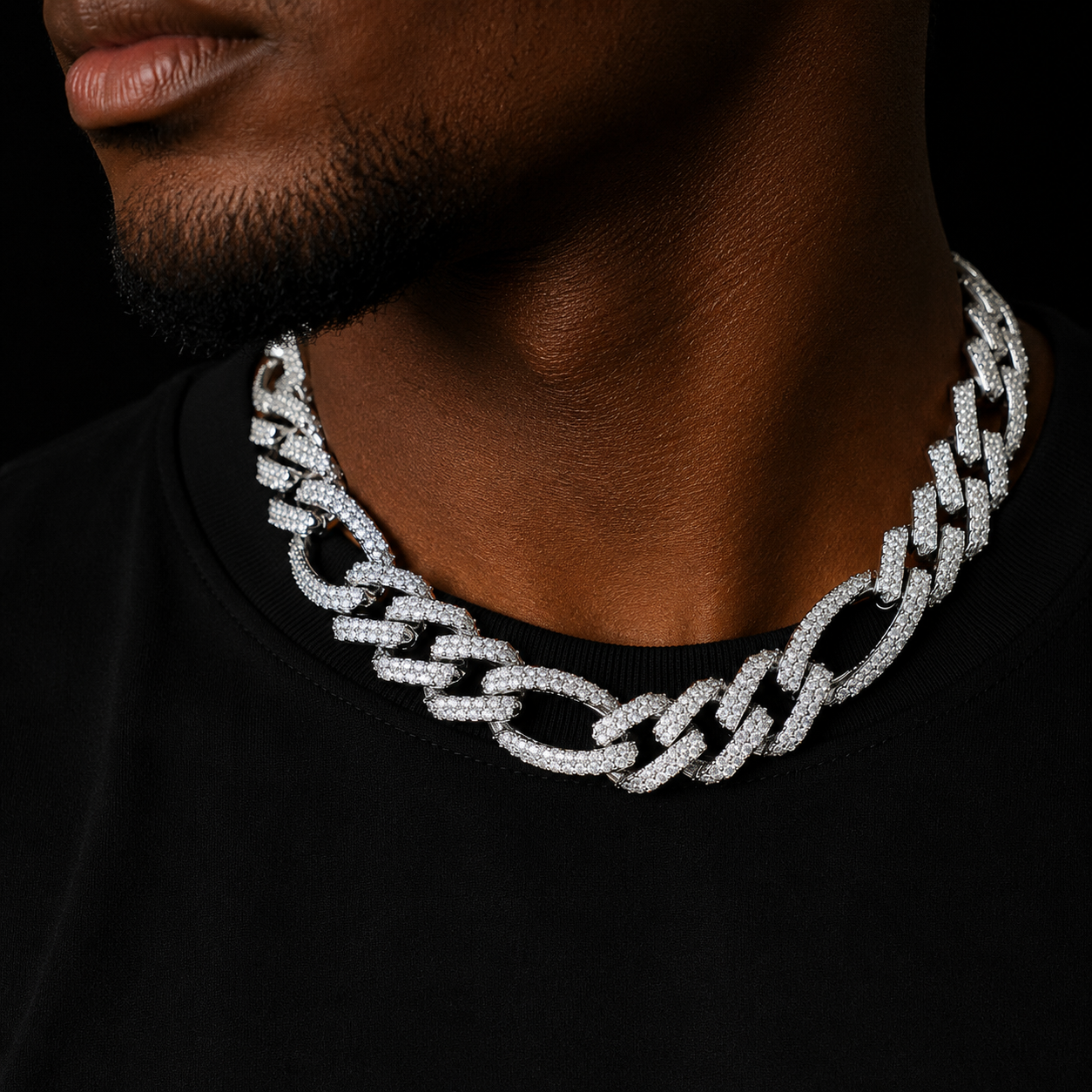 DUBSS Figaro Cuban Link Chain Men Necklace Real Gold Plated Hip Hop Zircon Real Copper Rock Fashion Jewelry